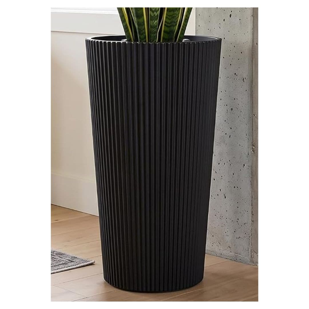 Tall black outdoor planter for patios and front porches